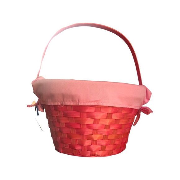 Pink Easter Basket with Flower and Butterfly Embroidered Linen - Picture 2 of 4